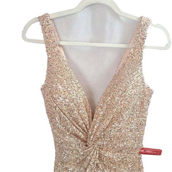 New MAC DUGGAL Rose/Gold Front Twist Plunging Sequined Mini Dress Wm's (4) $278 - Picture 6 of 13